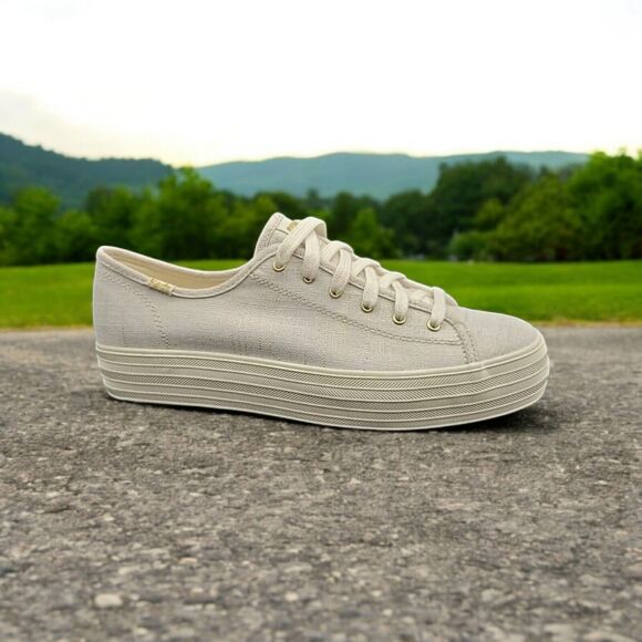 Keds Triple Kick Slip On Women 9.5 Shoes Gold Metallic Platform Loafers Coquette - Picture 1 of 9